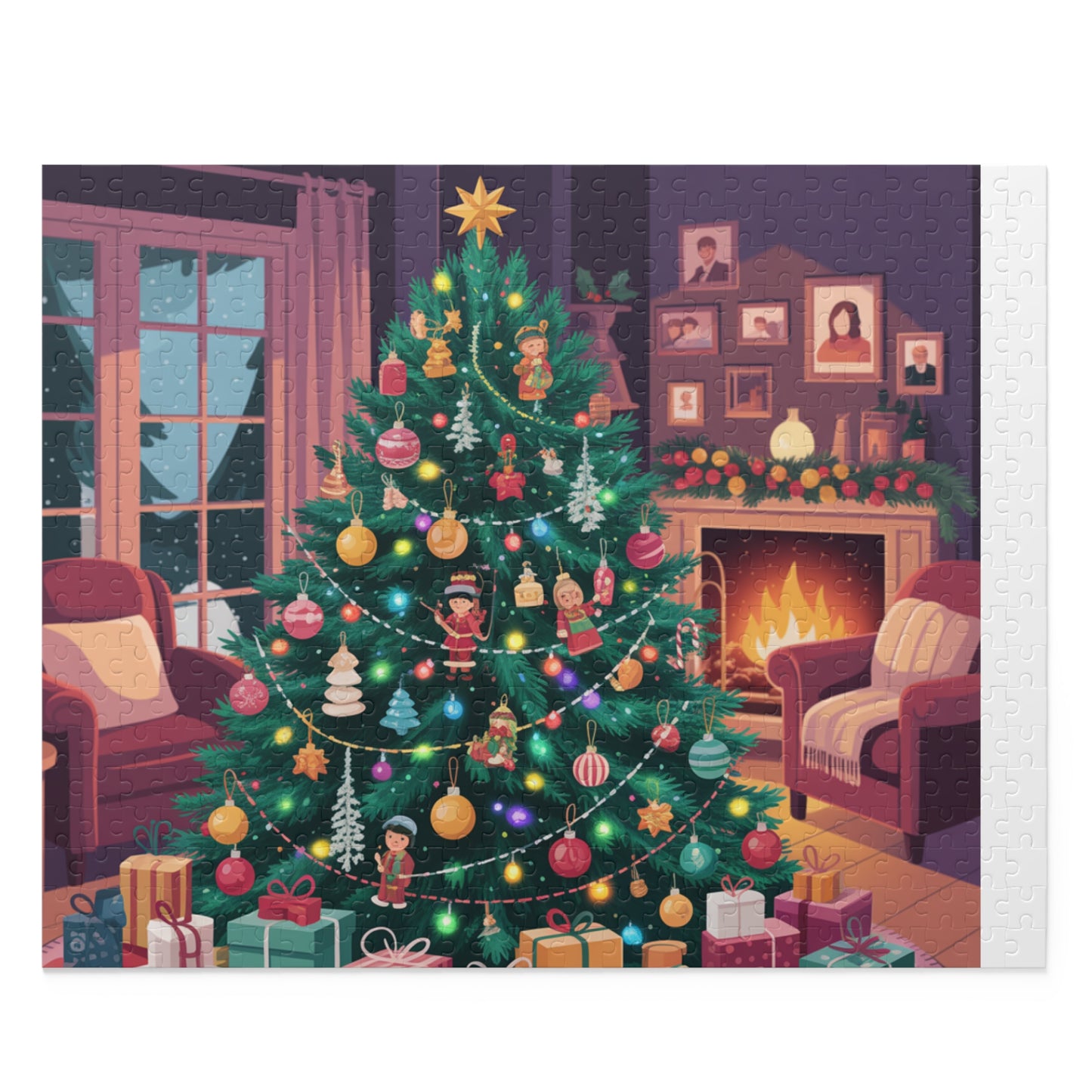Christmas Tree Puzzle — Cozy Holiday Living Room Jigsaw (120/252/500 pcs)