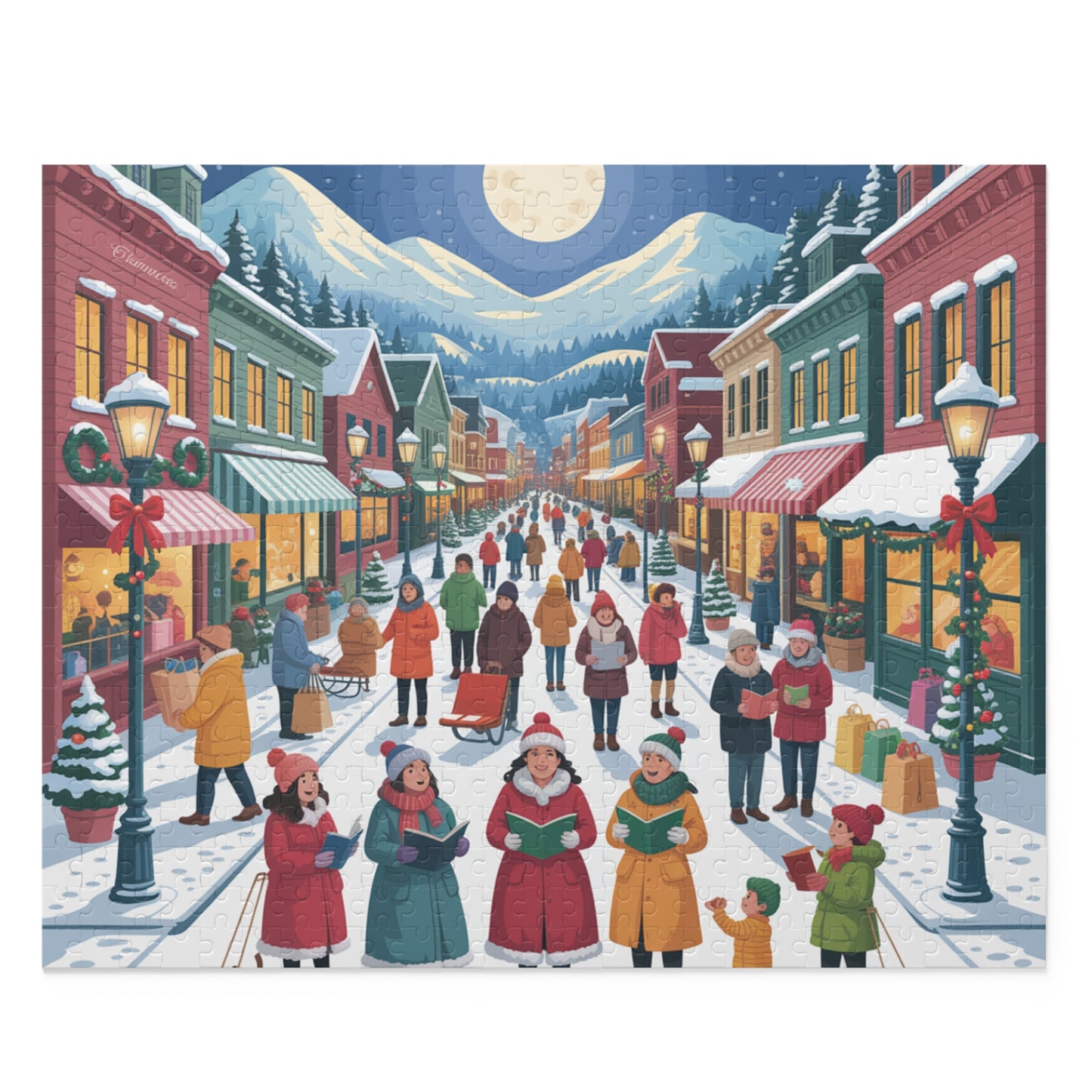 Winter Village Christmas Carolers Puzzle — Festive 120/252/500-Piece Jigsaw