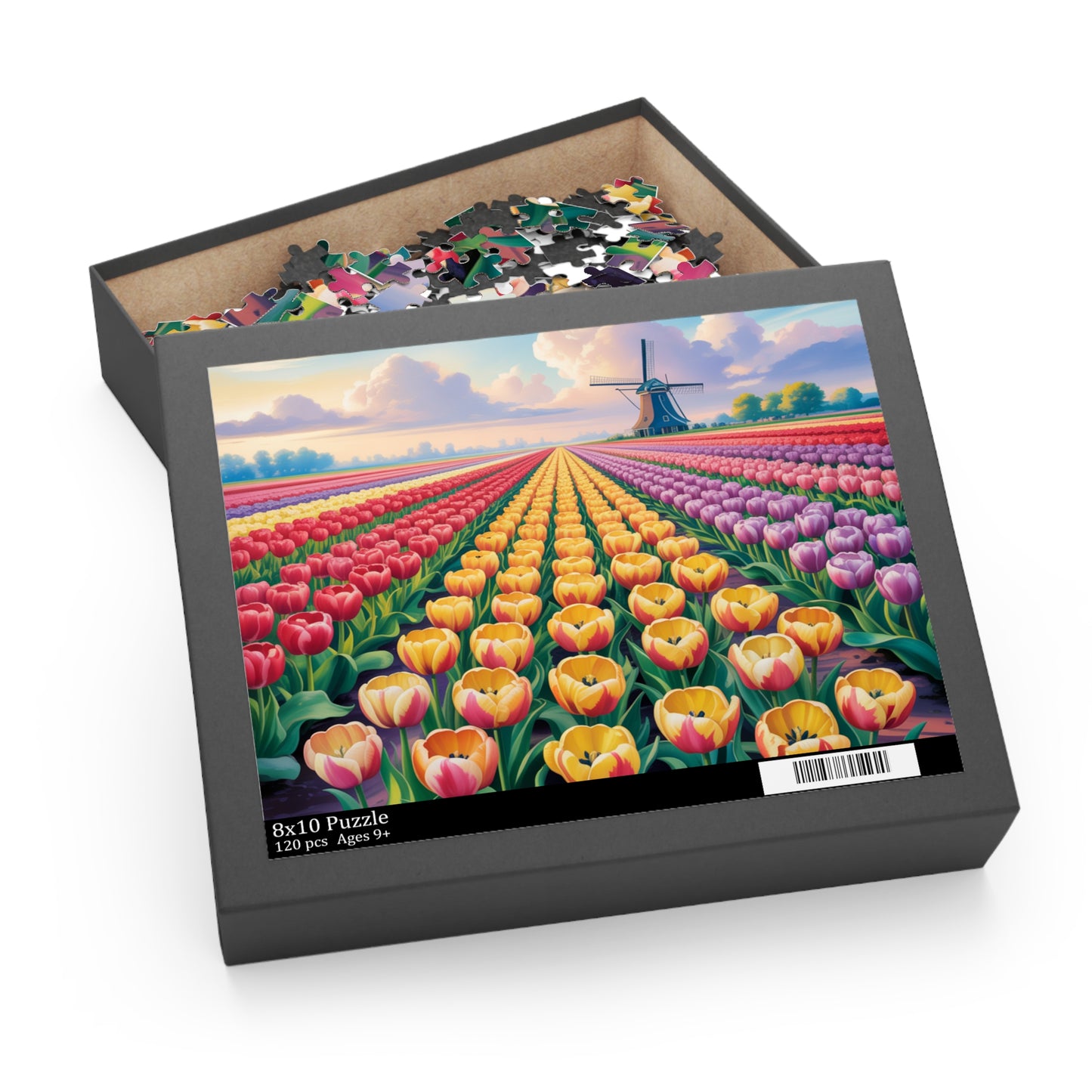 Tulip Field Jigsaw Puzzle — Windmill Dutch Landscape (120/252/500 pcs)