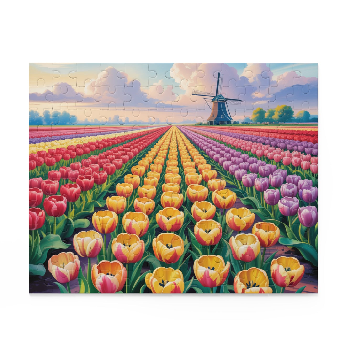Tulip Field Jigsaw Puzzle — Windmill Dutch Landscape (120/252/500 pcs)