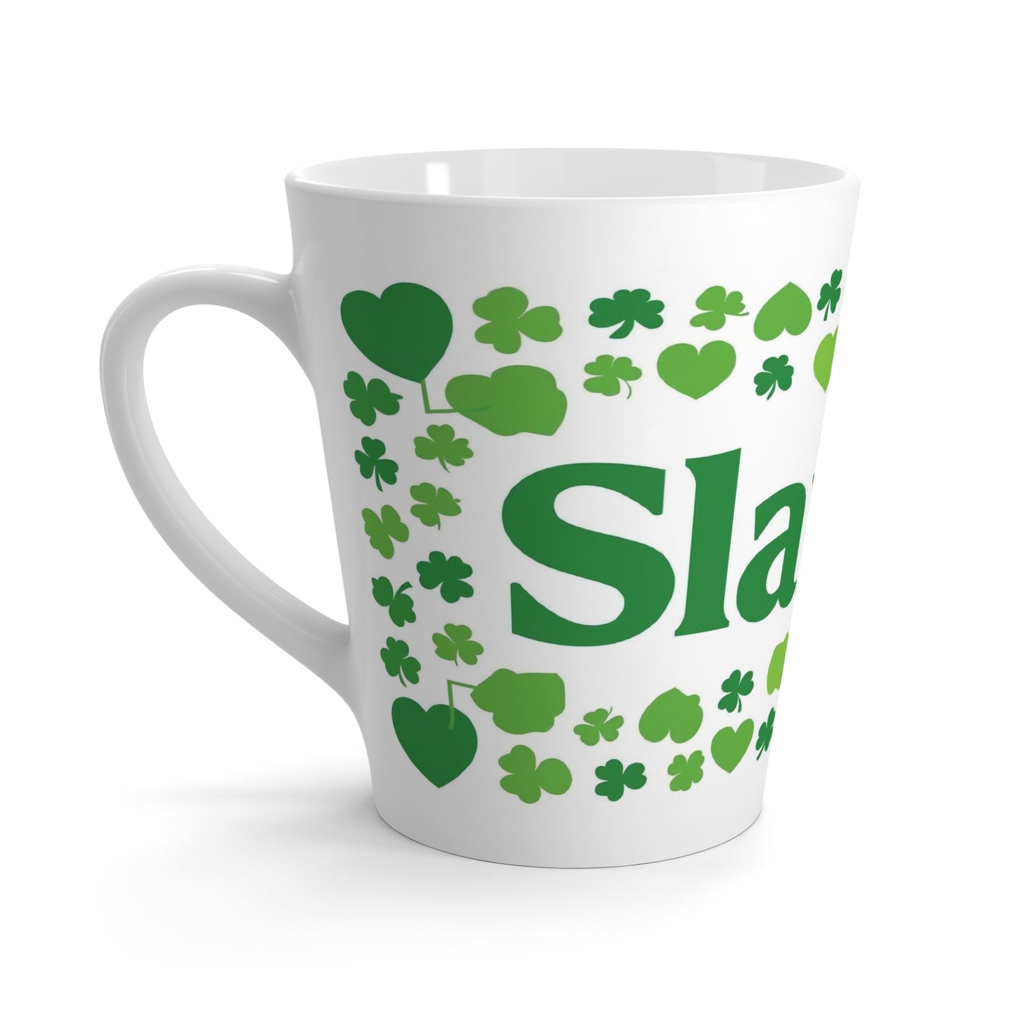 St. Patrick’s Day Latte Mug — Green Shamrock ‘Slainte’ Irish Coffee Cup