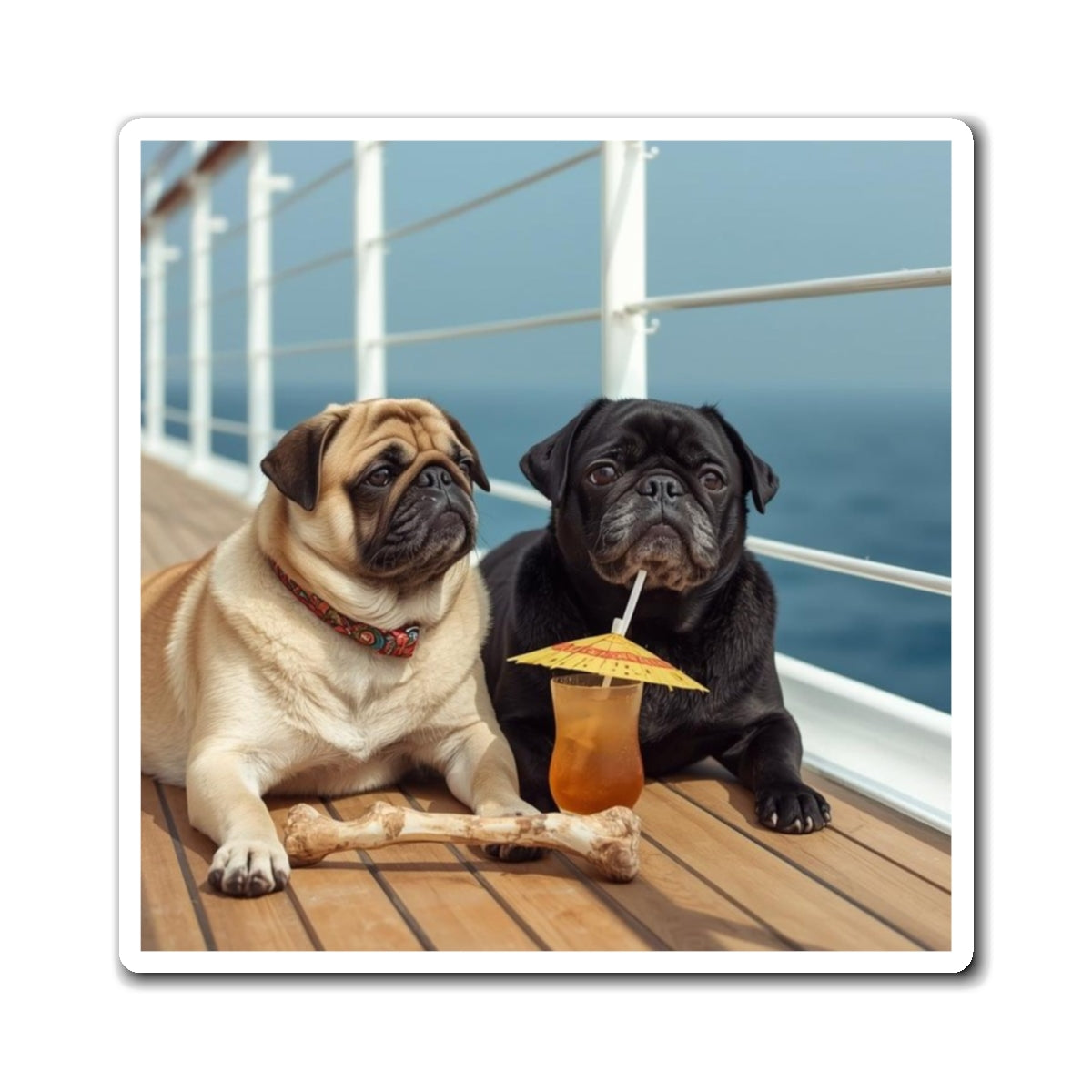 Pug Cruise Magnet — Cute Pugs with Tropical Drink