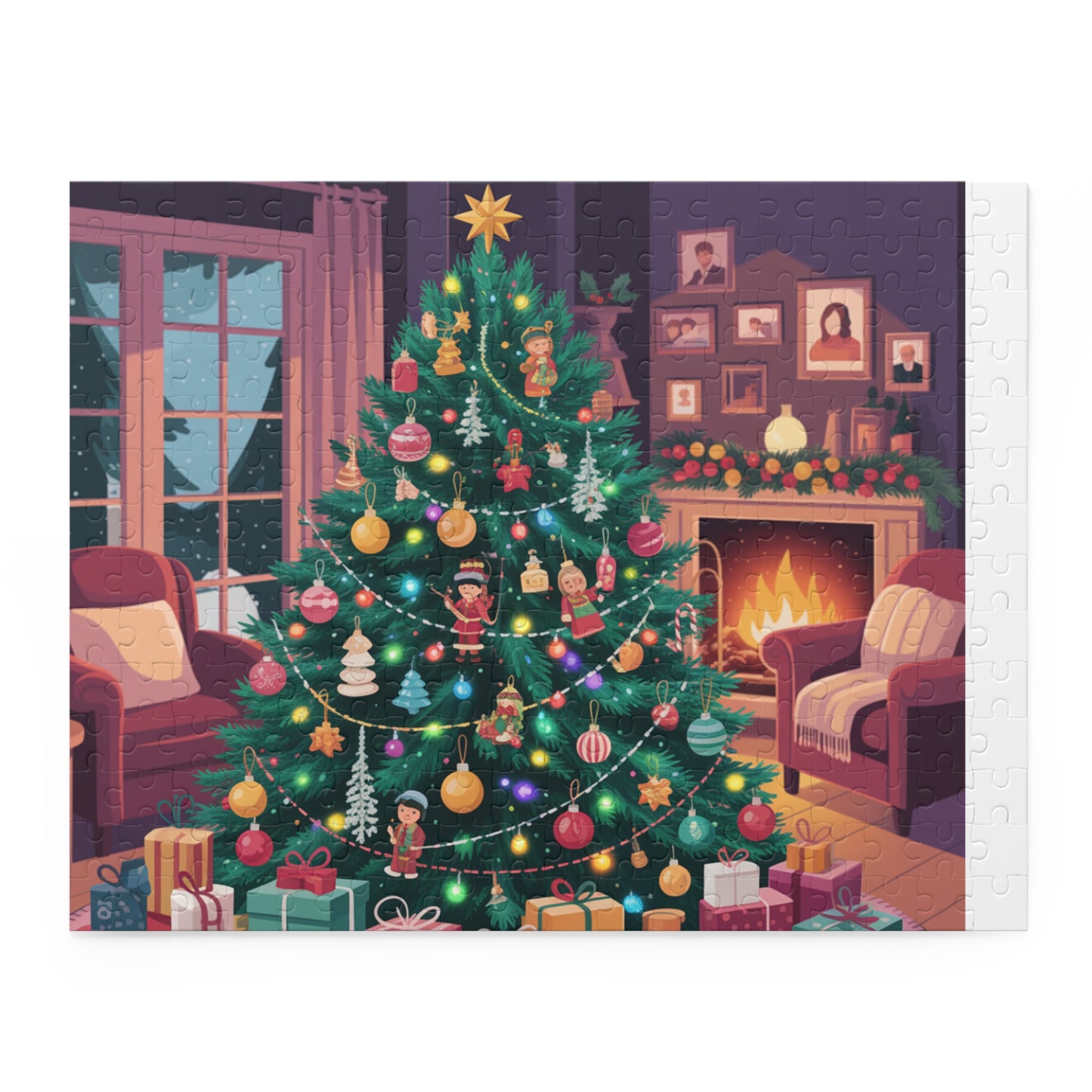 Christmas Tree Puzzle — Cozy Holiday Living Room Jigsaw (120/252/500 pcs)
