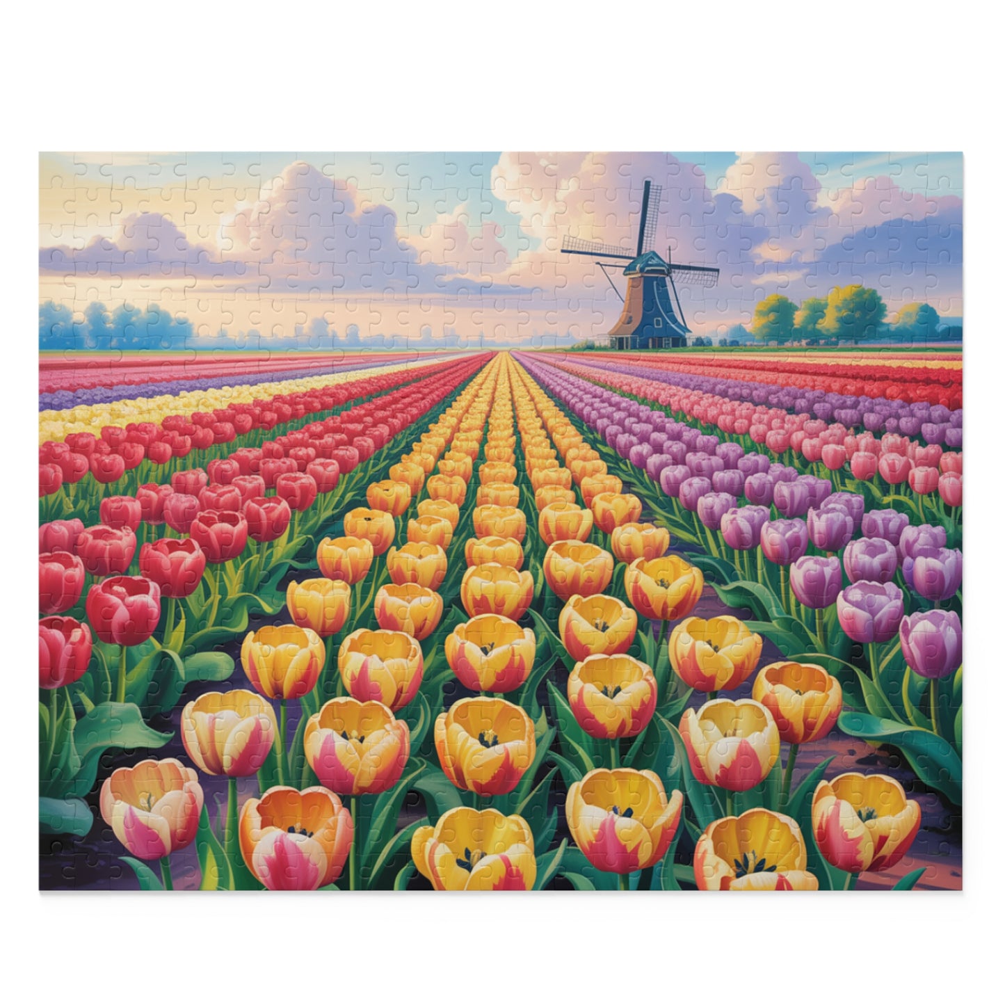 Tulip Field Jigsaw Puzzle — Windmill Dutch Landscape (120/252/500 pcs)