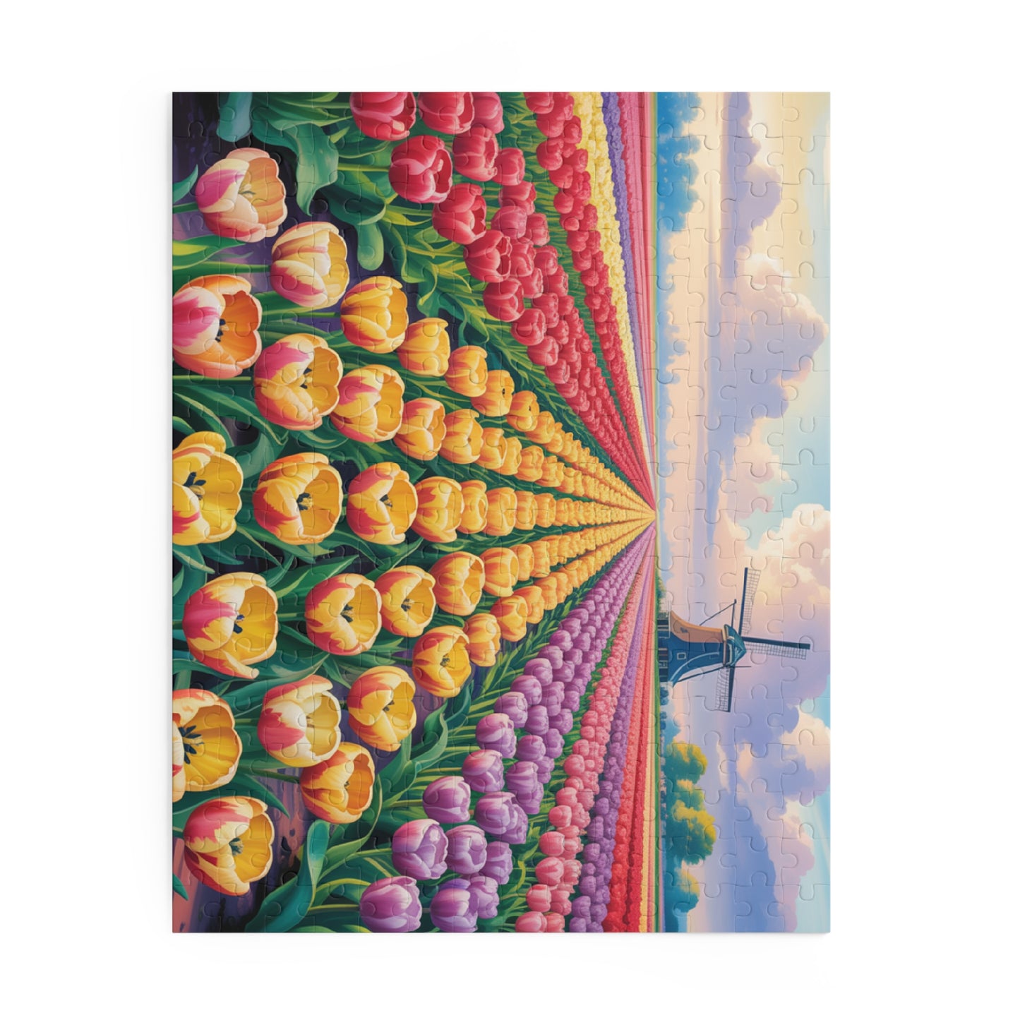 Tulip Field Jigsaw Puzzle — Windmill Dutch Landscape (120/252/500 pcs)