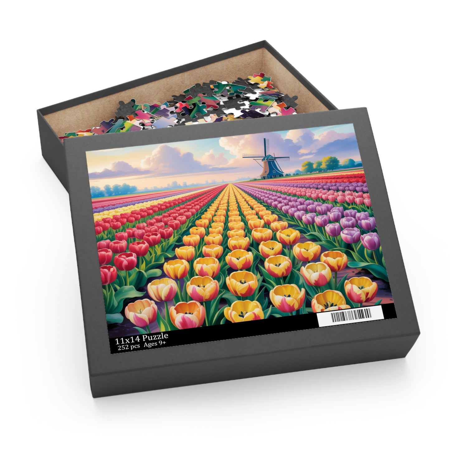 Tulip Field Jigsaw Puzzle — Windmill Dutch Landscape (120/252/500 pcs)