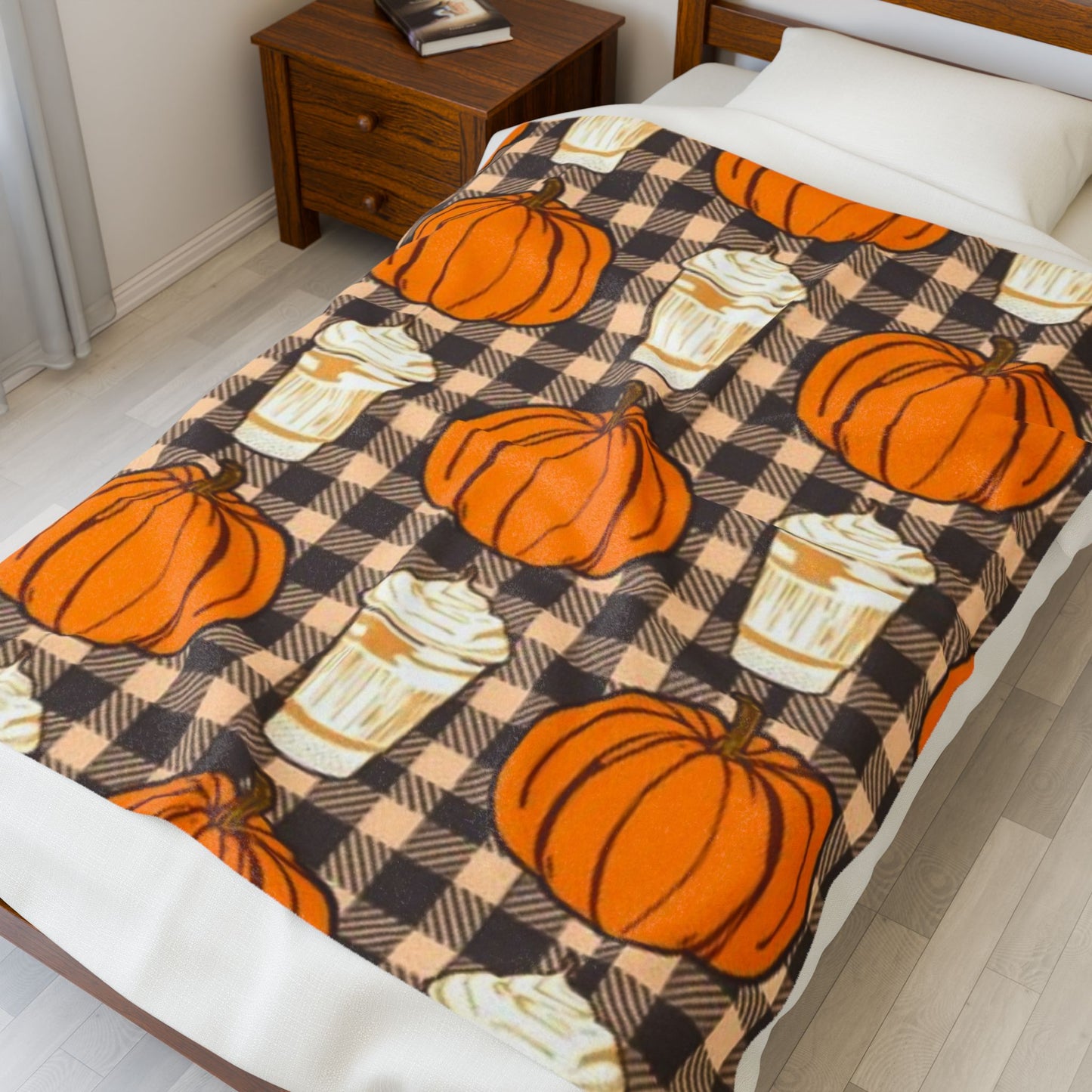 Cozy Pumpkin Latte Velveteen Plush Blanket