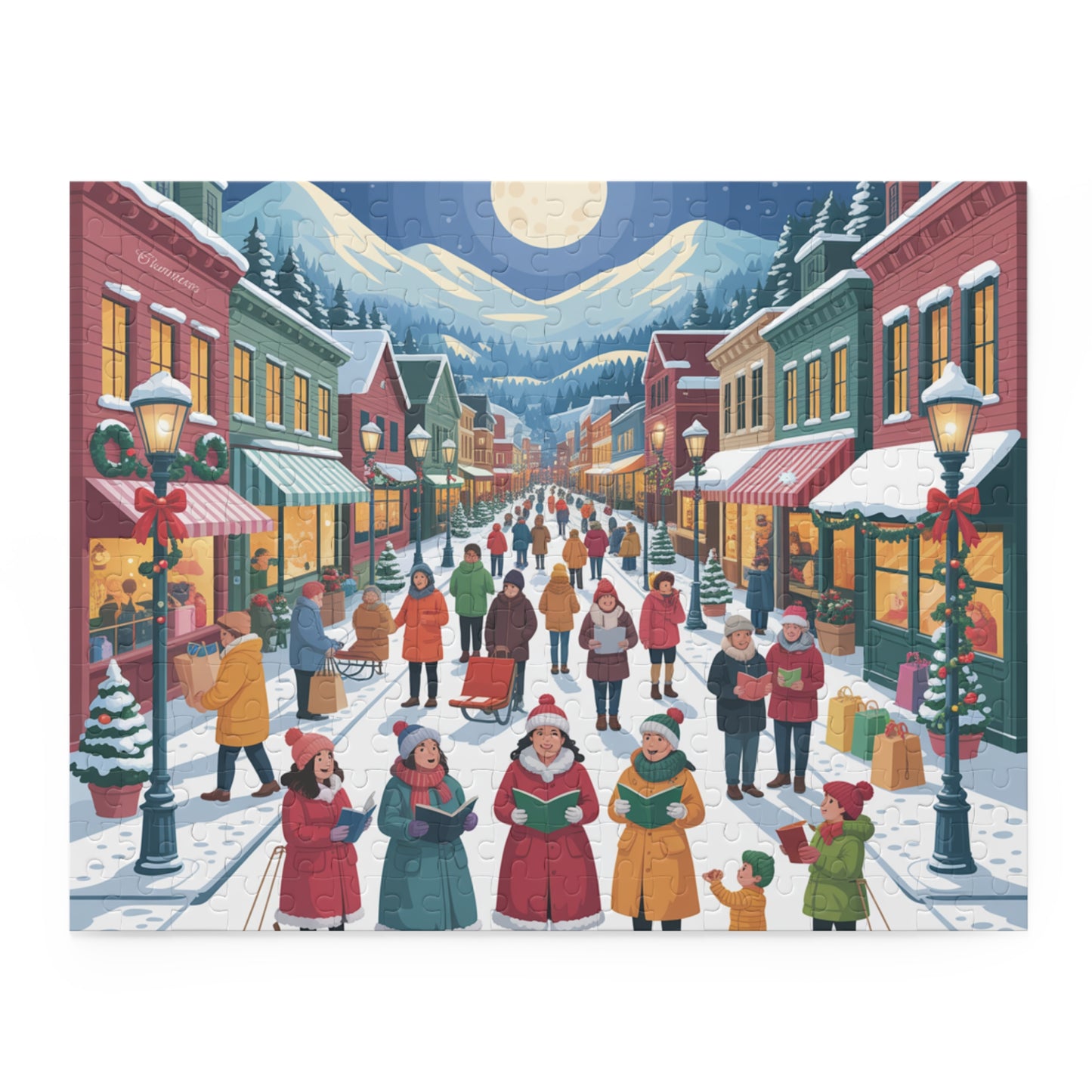 Winter Village Christmas Carolers Puzzle — Festive 120/252/500-Piece Jigsaw