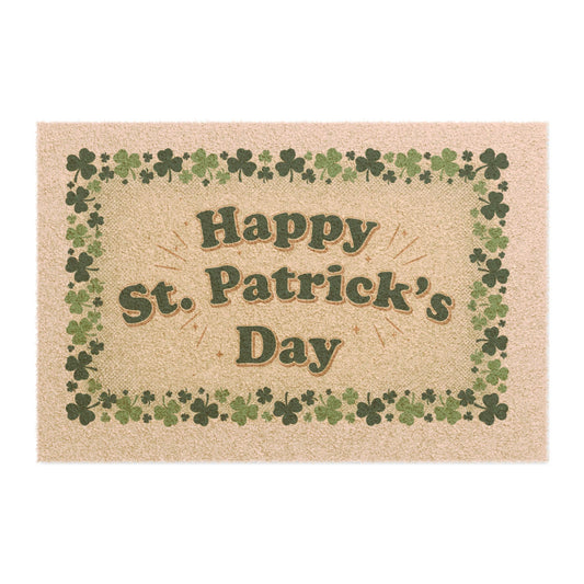Happy St. Patrick's Day Doormat — Shamrock Border Holiday Welcome Mat