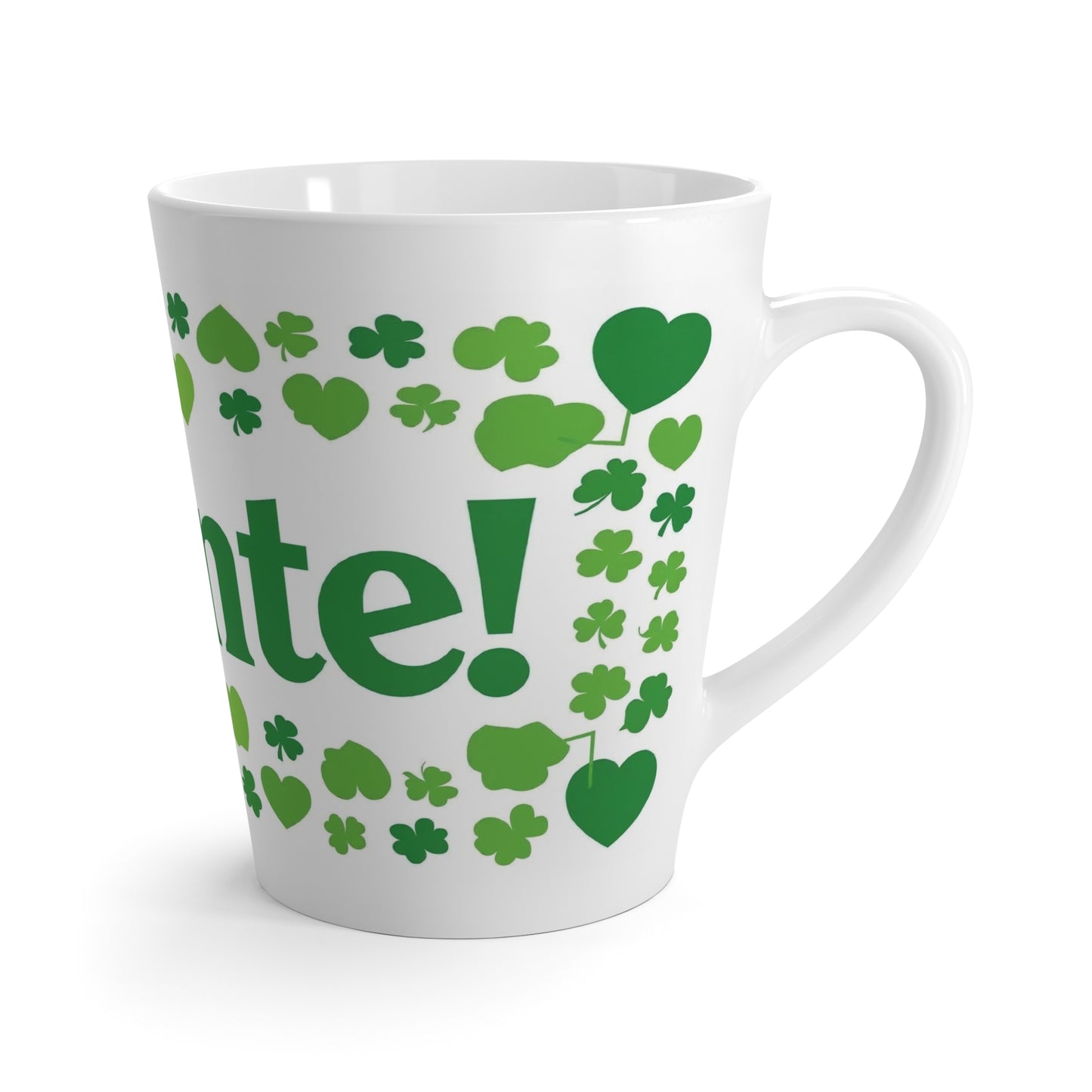 St. Patrick’s Day Latte Mug — Green Shamrock ‘Slainte’ Irish Coffee Cup
