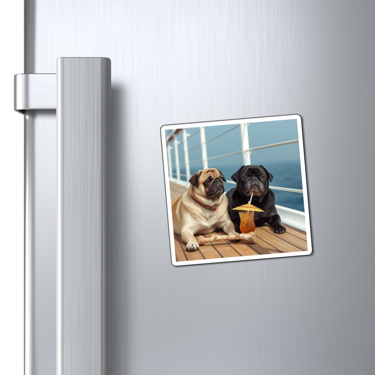 Pug Cruise Magnet — Cute Pugs with Tropical Drink