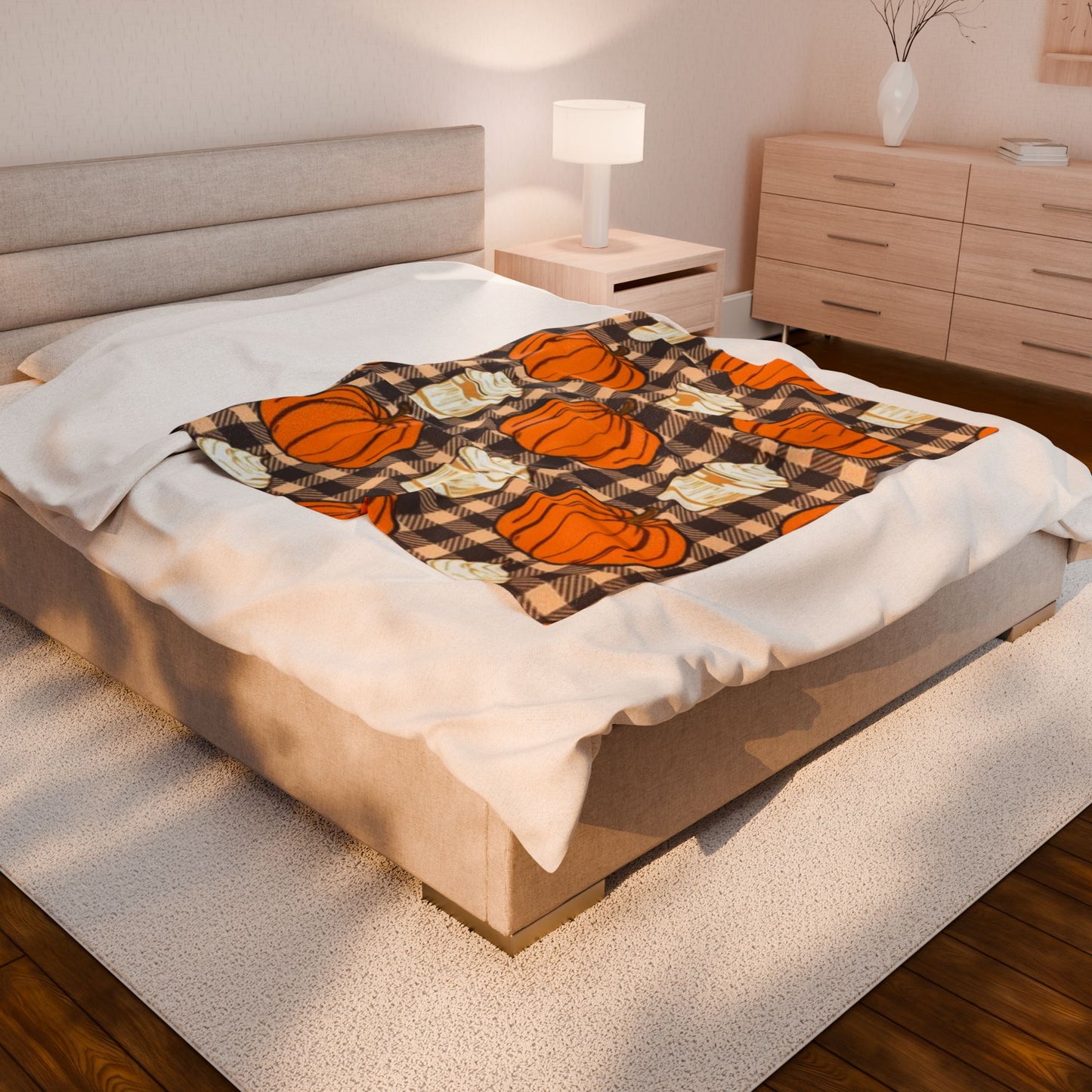Cozy Pumpkin Latte Velveteen Plush Blanket