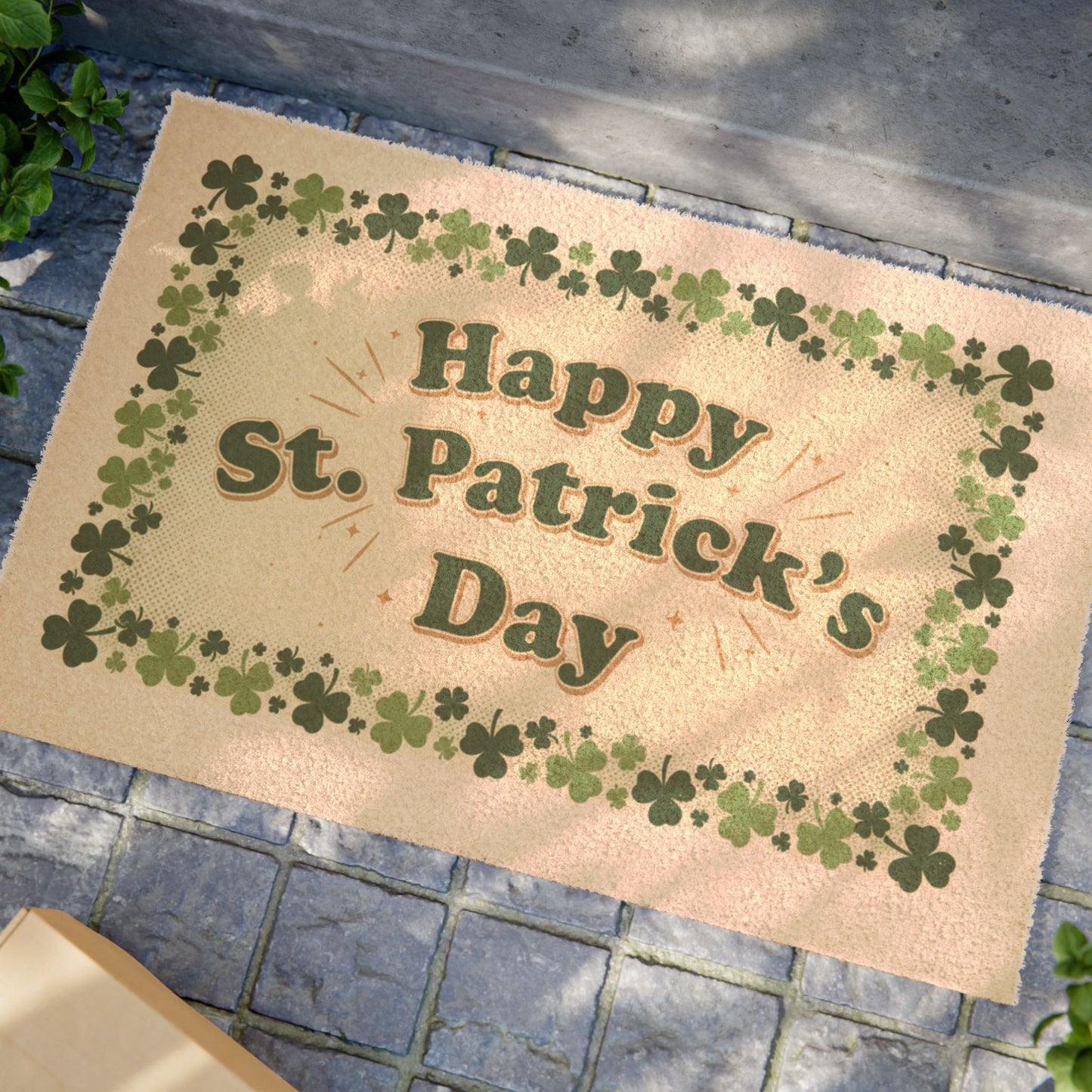 Happy St. Patrick's Day Doormat — Shamrock Border Holiday Welcome Mat