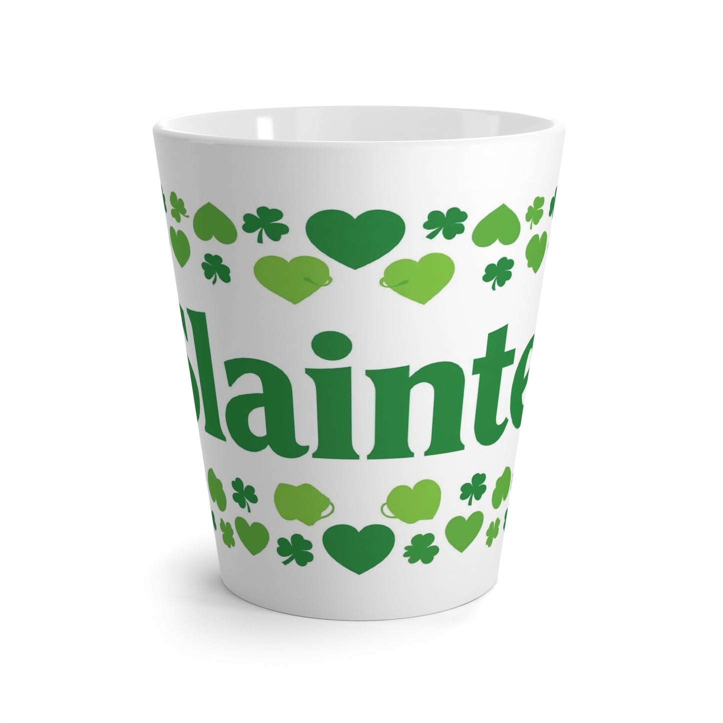 St. Patrick’s Day Latte Mug — Green Shamrock ‘Slainte’ Irish Coffee Cup