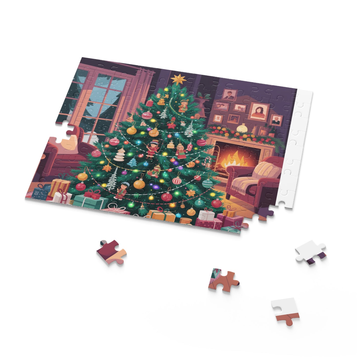 Christmas Tree Puzzle — Cozy Holiday Living Room Jigsaw (120/252/500 pcs)