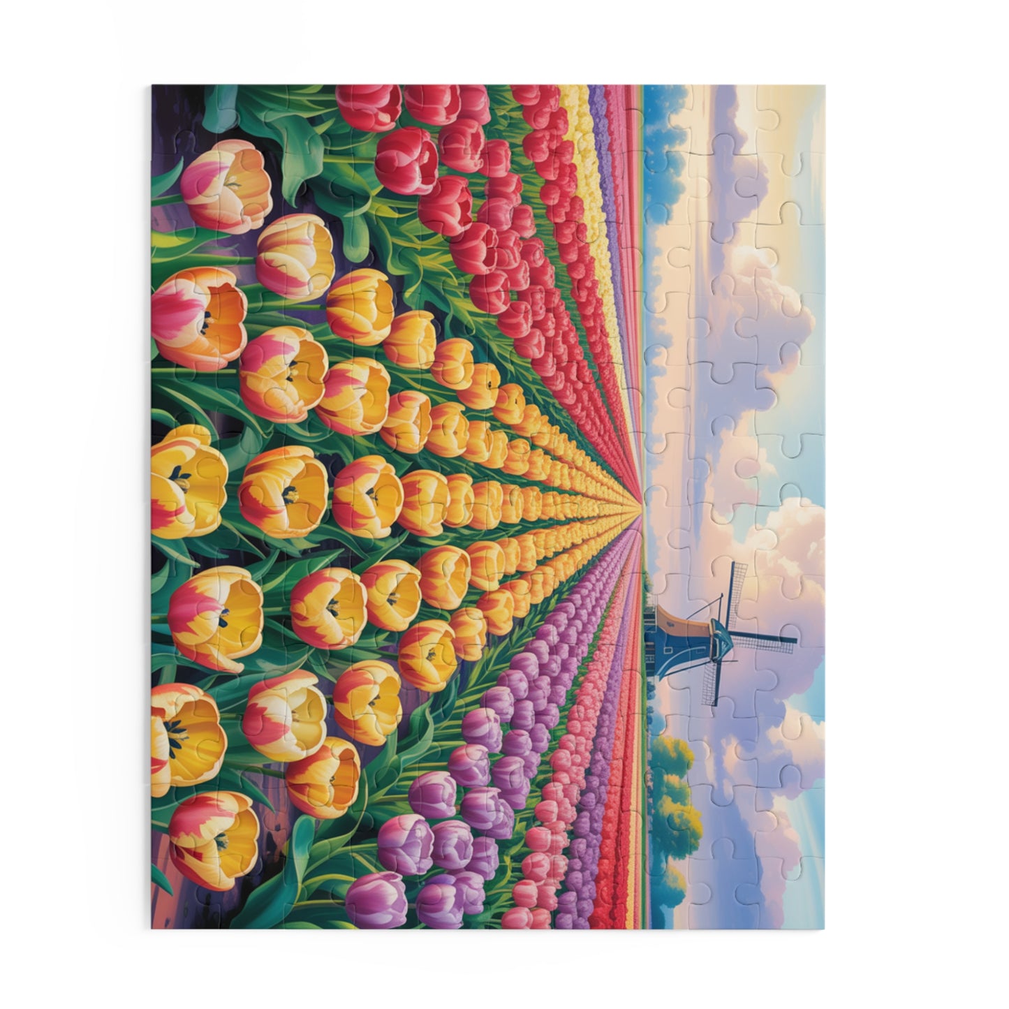 Tulip Field Jigsaw Puzzle — Windmill Dutch Landscape (120/252/500 pcs)