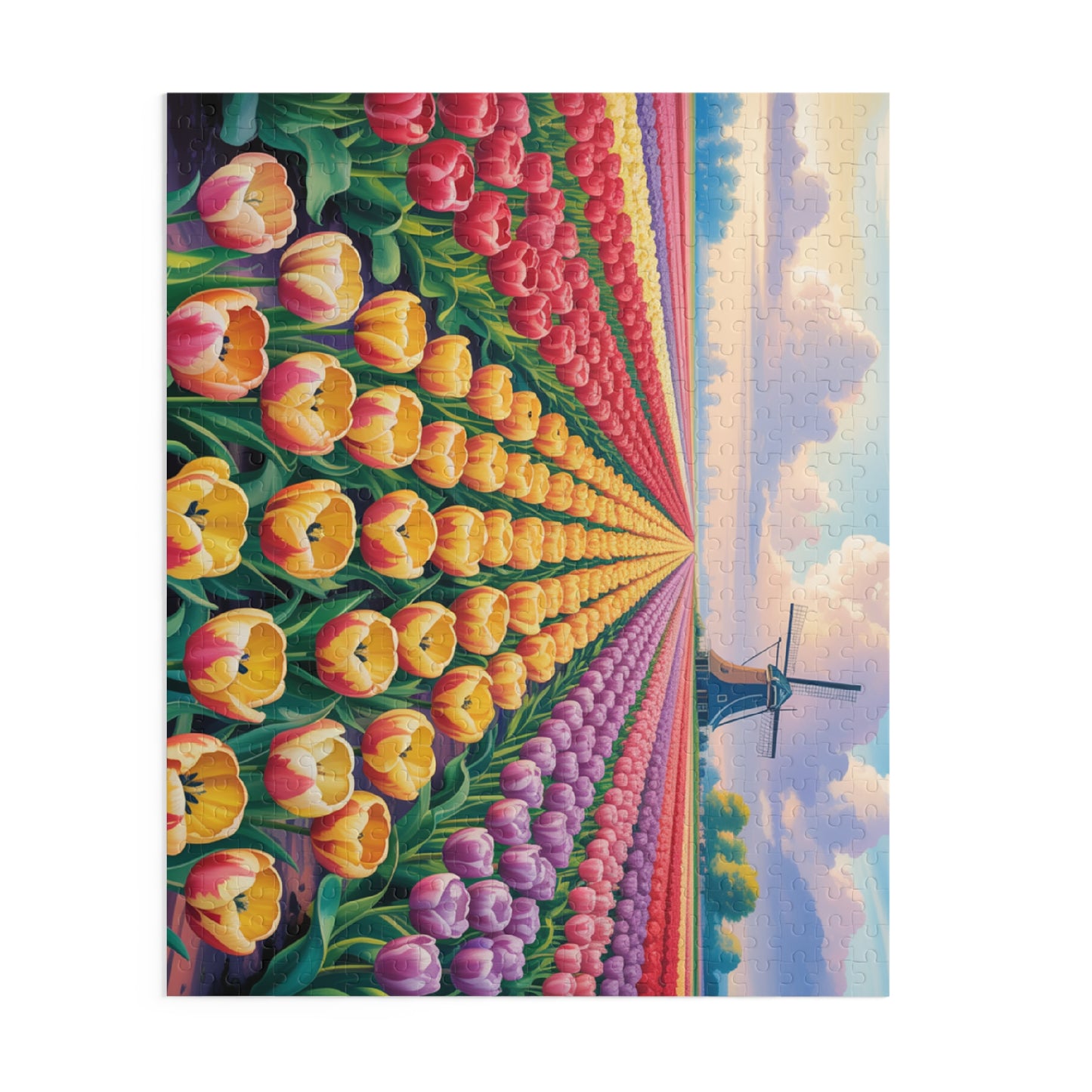 Tulip Field Jigsaw Puzzle — Windmill Dutch Landscape (120/252/500 pcs)