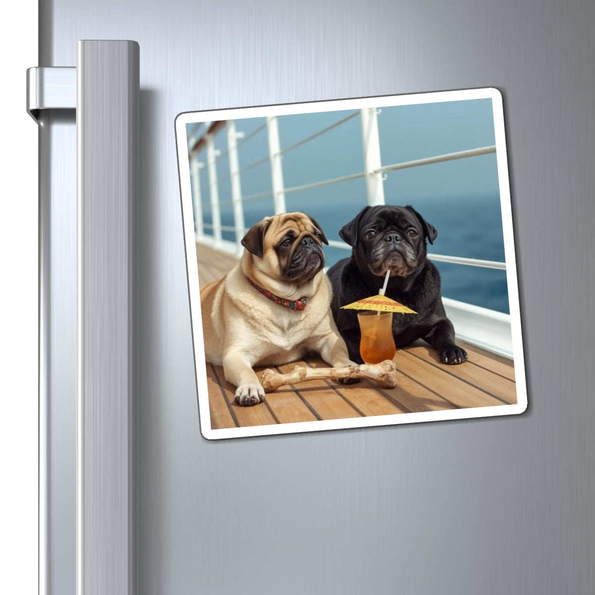 Pug Cruise Magnet — Cute Pugs with Tropical Drink