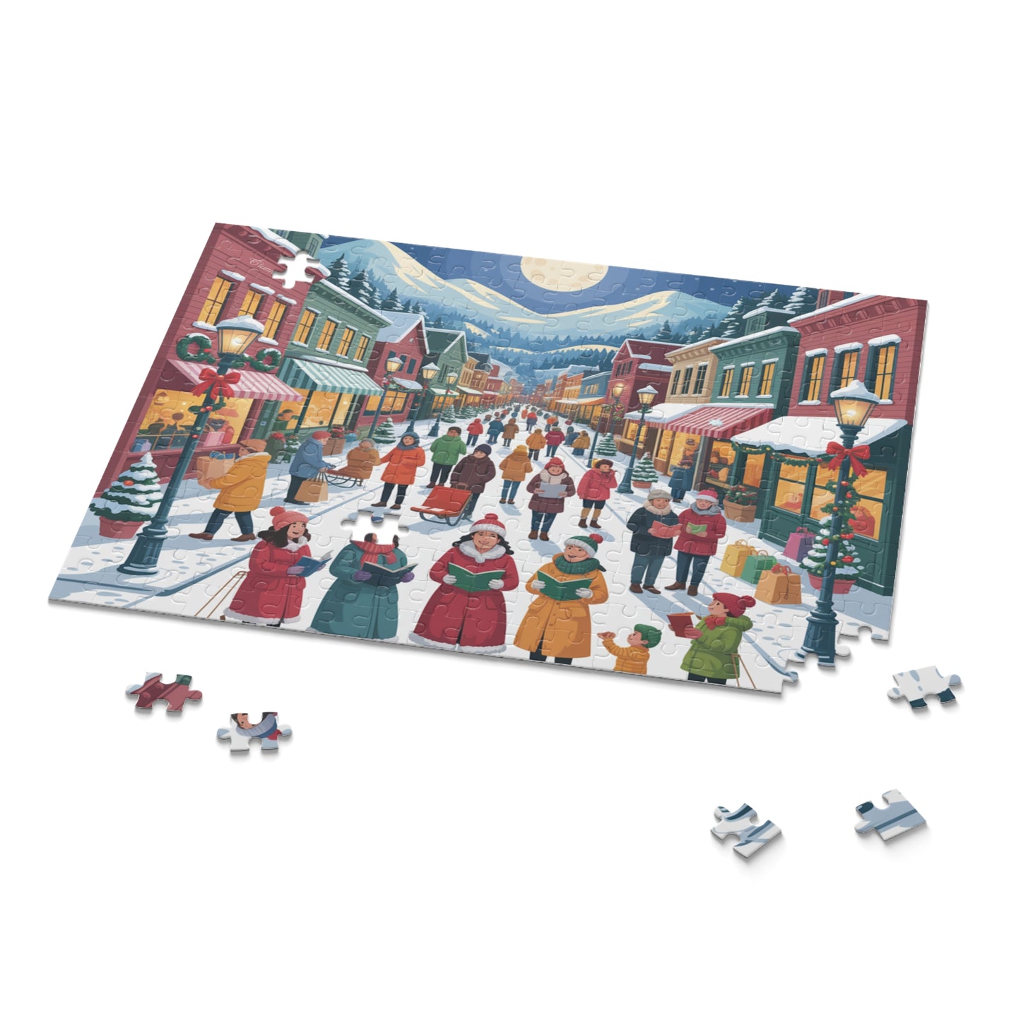 Winter Village Christmas Carolers Puzzle — Festive 120/252/500-Piece Jigsaw
