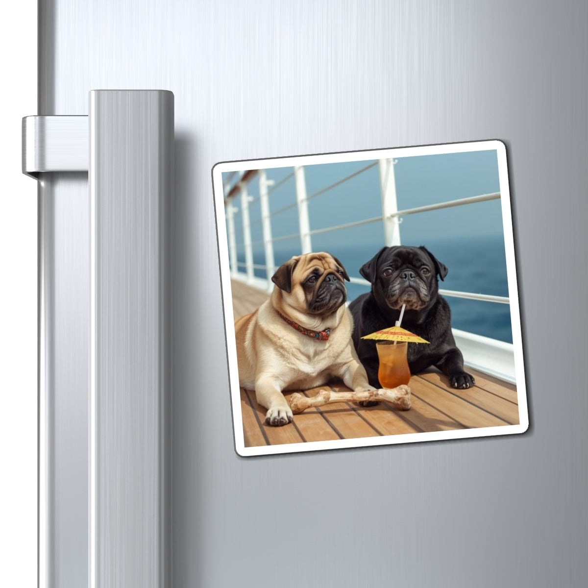 Pug Cruise Magnet — Cute Pugs with Tropical Drink