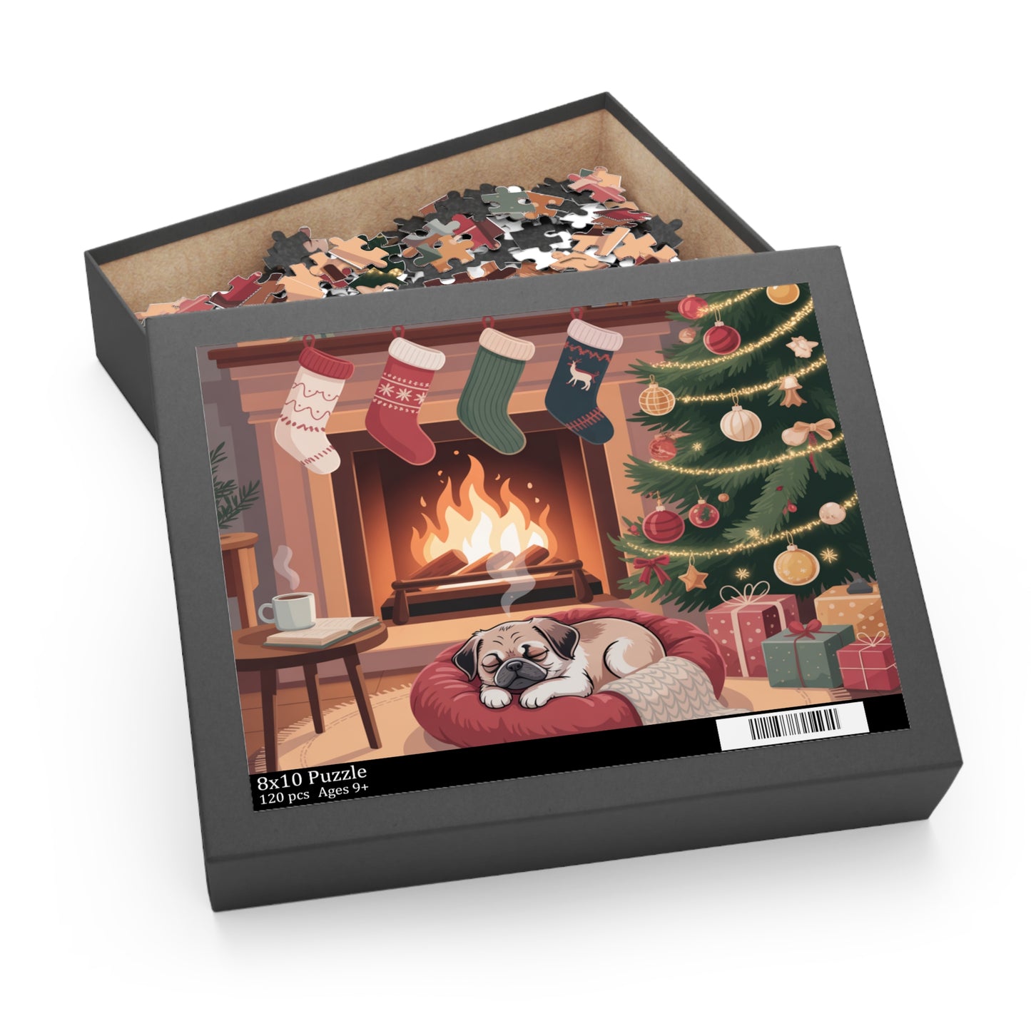 Holiday Fireplace Puzzle — Cozy Christmas Dog 500/252/120-Piece Jigsaw
