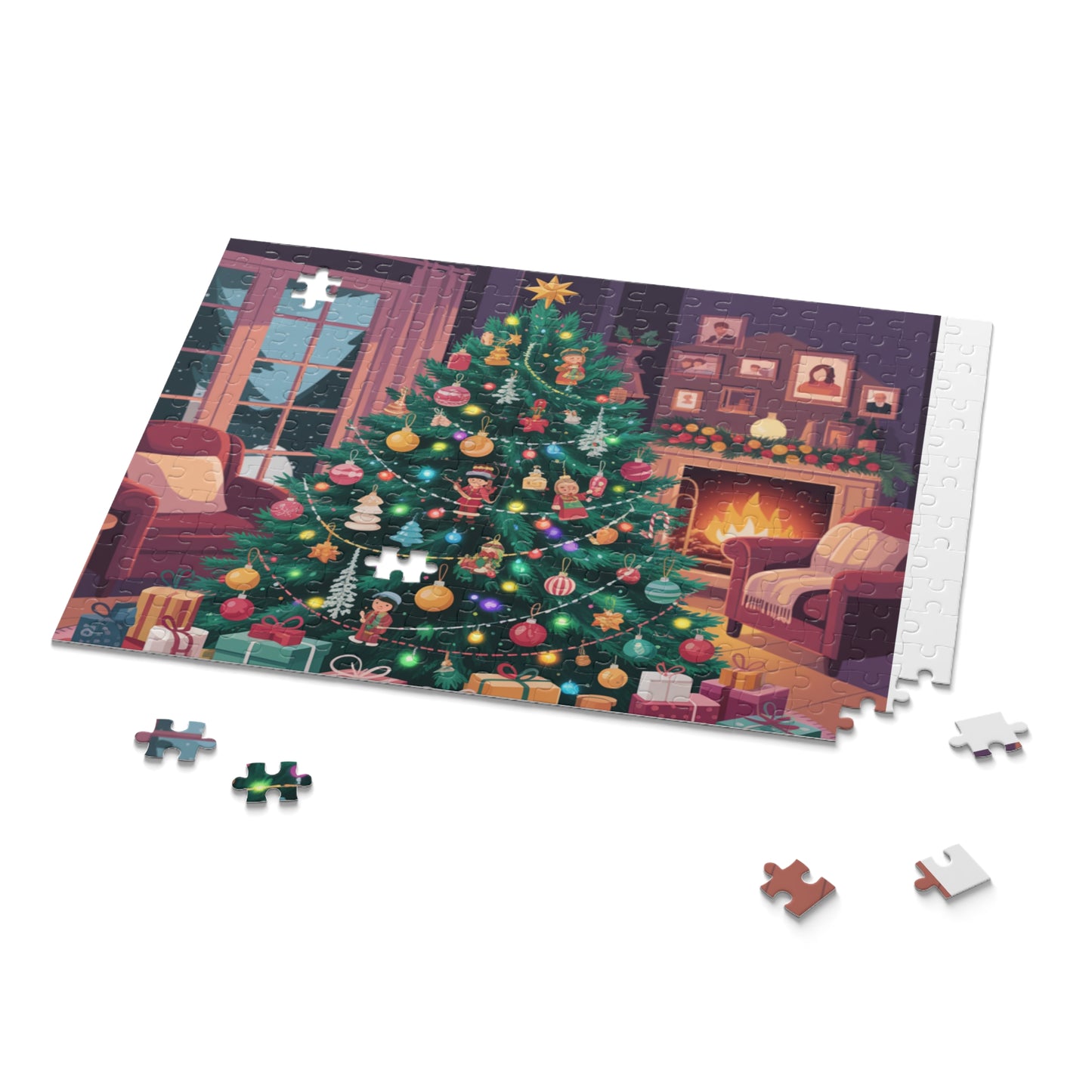 Christmas Tree Puzzle — Cozy Holiday Living Room Jigsaw (120/252/500 pcs)