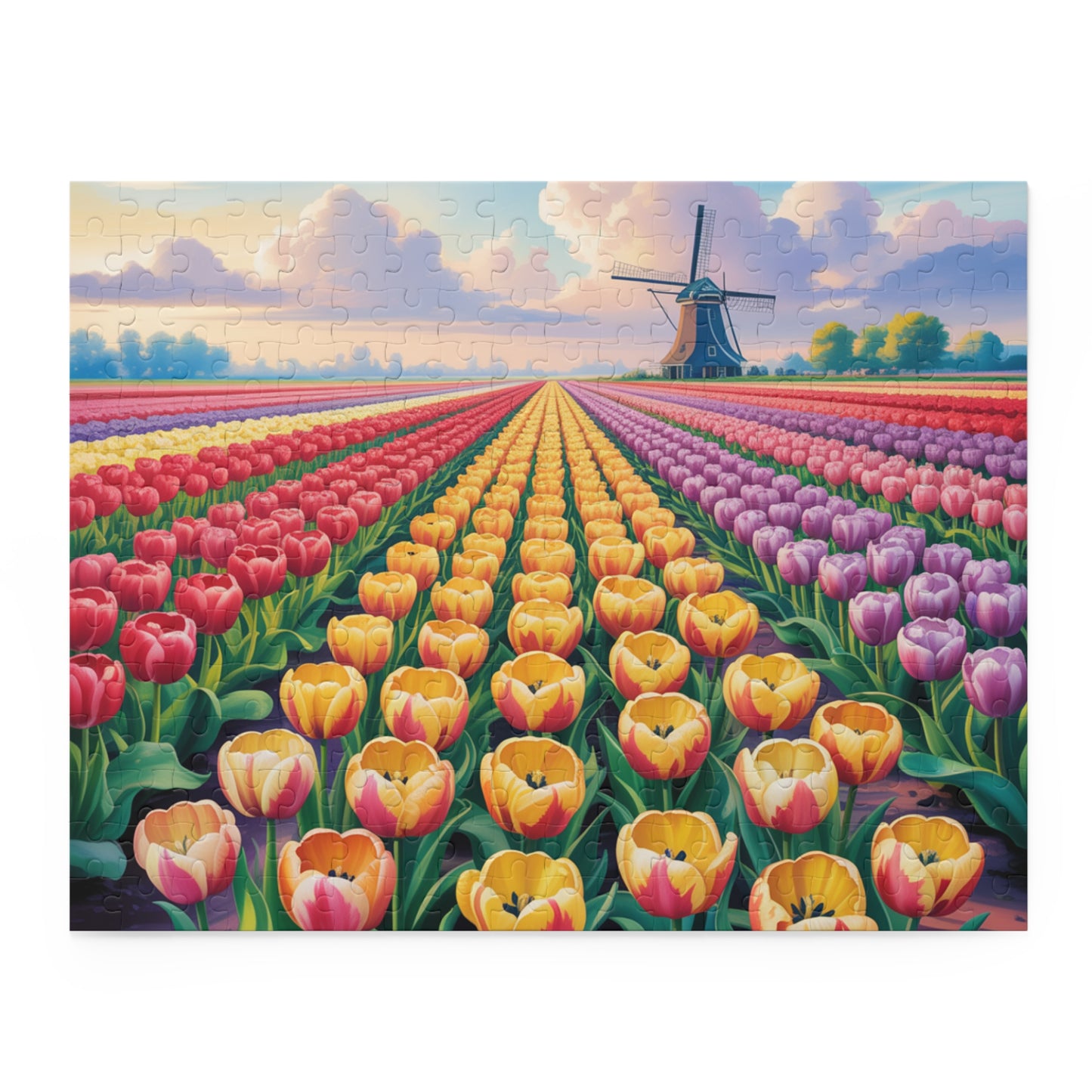 Tulip Field Jigsaw Puzzle — Windmill Dutch Landscape (120/252/500 pcs)